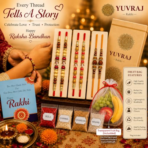 Image of Yuvraj Premium Pearl Rakhi Set of 6 for Brother | Handmade Designer Beaded Rakhi Threads | Raksha Bandhan Gift with Roli Chawal & Premium Display Card
