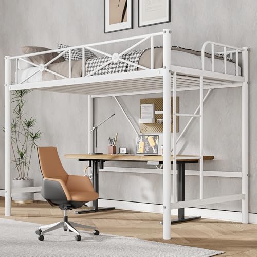 IDEALHOUSE Metal Loft Bed Twin Size, Modern Heavy Duty Loftbeds