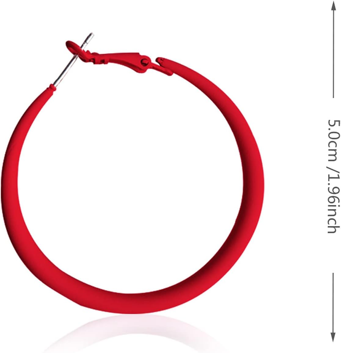 70s 80s Classic Vintage Big Colorful Matte Metal Hoop Earrings Retro Neon Large Earrings Party Dangle Drop Earrings Accessories for Women (Red) - Image 2