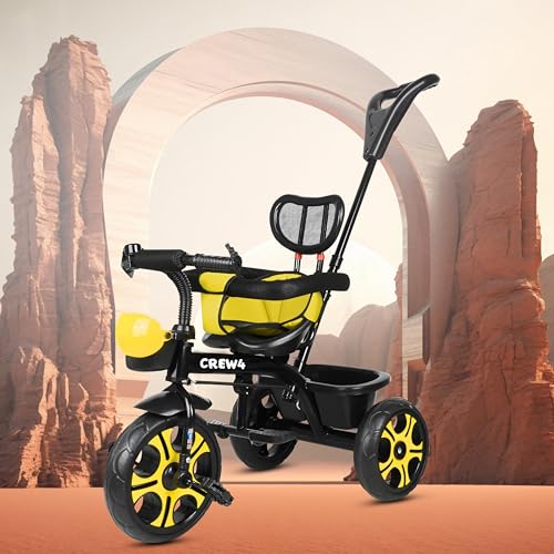 Image of Tricycle 1 Years to 5 Years with Removable Safety Guard and Parental Control Back Side Push Handle with Rubber Tyre for Kid's CR07 (Yellow 4)