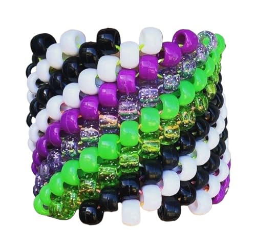 Grunge Fashion, Kandi Cuff with Colorful Beads, Stripes, Festival Clubwear, Dopamine Accessories Rave Party Lovers (Purple)