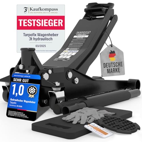 Tarpofix® Wagenheber hydraulisch 3t (85-475mm Hubhöhe) | Premium Rangierwagenheber 3t mit Doppelzylinder | Hydraulischer Wagenheber flach für SUV & tiefergelegte Autos | Hydraulik Rangierwagenheber