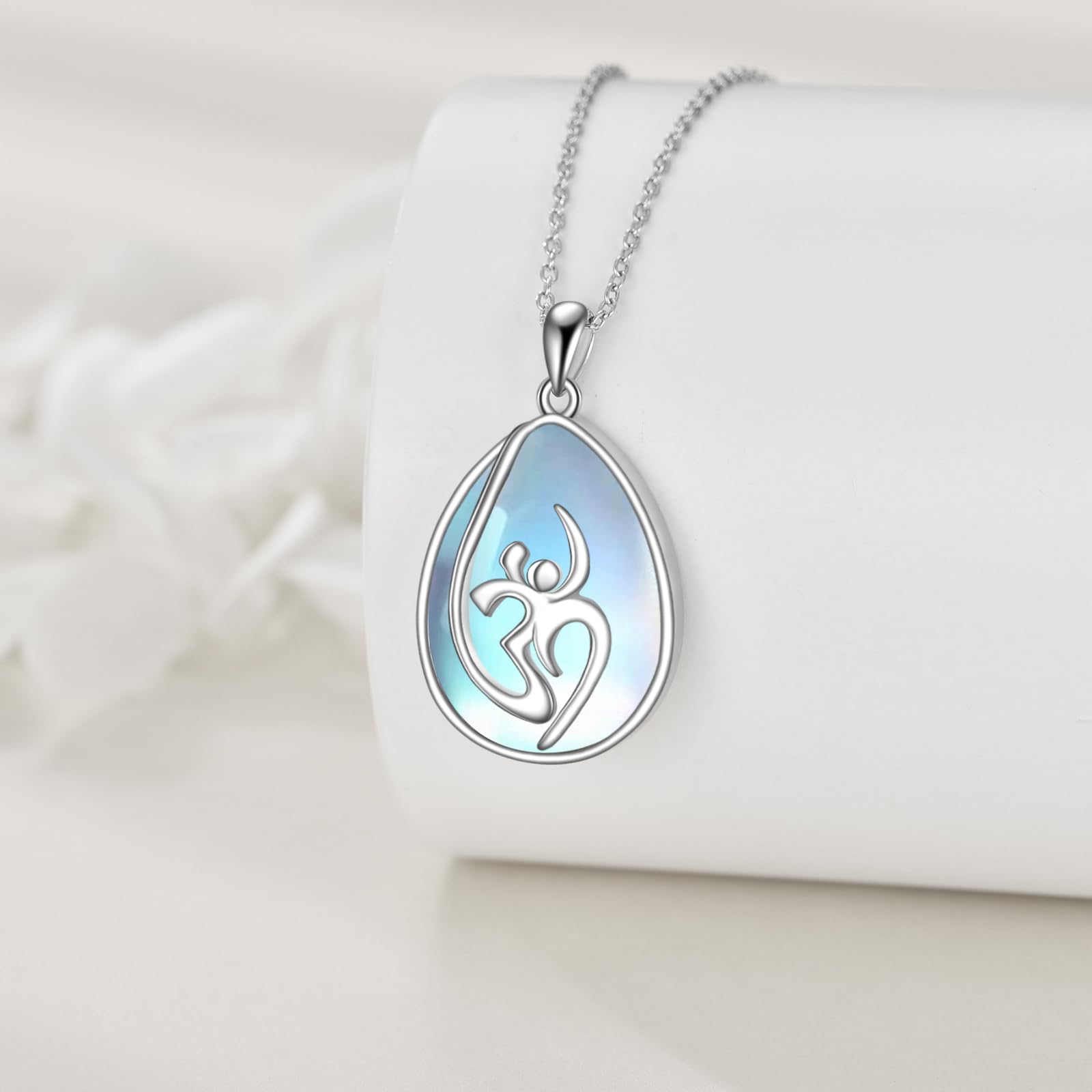 YAFEINI Om Collane per Donna Pietra di Luna Catena Argento 925 Om Collana Ciondolo Indiano Yoga Om Ohm Gioielli per Donne Uomo