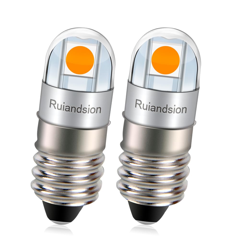 Ruiandsion E10 LED Torch Lights Yellow 6V Non Polarity 3030 2SMD E10 Screw Base Mini Light Bulbs for Outdoor Exploration Night Riding Bulb Pack of 2