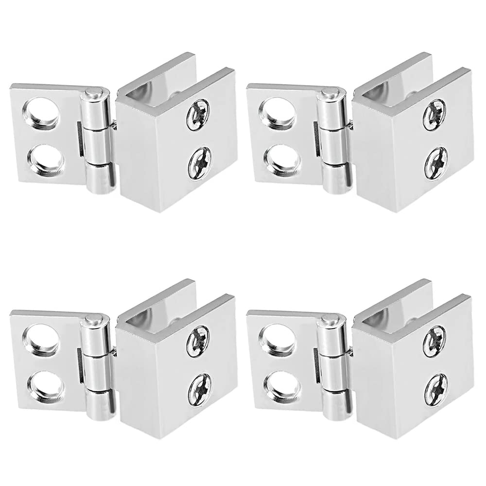 Set di 4 Cerniere per Porta in Vetro Morsetto Regolabile per Vetrine, Armadi per Vino, Porte da Bagno, Lucidato, Zinco, Plastica