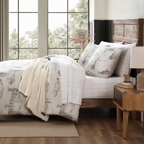 Image of Eddie Bauer - Full /Queen Comforter Set, Reversible Bedding with Matching Sham(s), Super Soft and Cozy Home Decor (Rocky Mountain Cabin Grey, Queen)