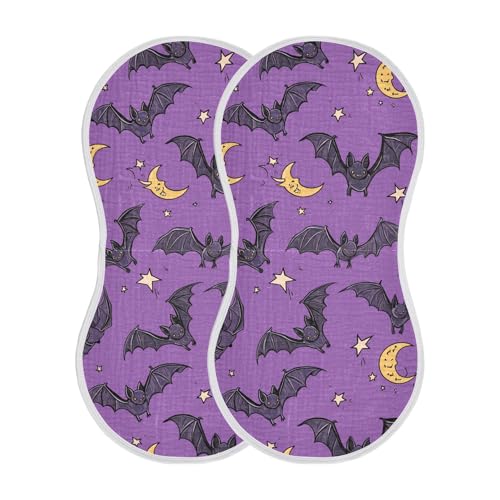 xigua Cute Bats Muslin Baby Burp Cloths Set of 4, Super Soft & Absorbent Burping Rags, Cotton Burp Clothes Shower Gift for Newborn, Baby Girls and Boys2