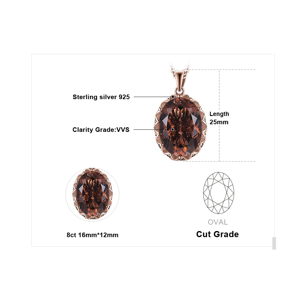 JewelryPalace 8ct prawdziwy kwarc dymny naszyjnik wisiorek 45cm, naszyjnik damski ze srebra 925 kamień szlachetny dziewczęcy różowe złoto
