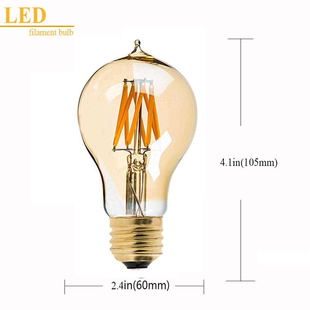 Bombilla LED E27/A60/8W Regulable, Estilo Edison Vintage, 220V, Amarilla, 2200K, para el hogar, Regulable, 4 Unidades.