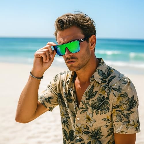 Image of FEISEDY Sunglasses for Women Men, Fashion Mirrored Single Lens Shades | 80s Rave Neon Oversized Sun Glasses, Driving Beach UV400 Sunnies B2996