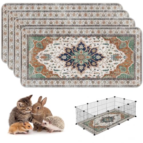 Image of 4PACK Washable Guinea Pig Pee Pads,Absorbent Reusable Guinea Pig Cage Liners,Waterproof,Leak-Proof & Non-Slip Potty Pads for Small Animals Rabbit Hamster Rat.(Dark Teal Floral,24 inchx48 inch)