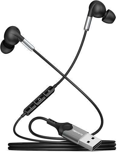 DUKABEL Auriculares USB para PC, auriculares USB para juegos con micrófono para PCPS4PS5, auriculares negros con cancelación de ruido con control