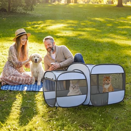 EighteenTek® 2-in-1 Portable Cat Playpen(End Doors), Pop up Kitten Playpen, Assembly-Free, Pet Tent Crates Kennel Cage Enclosure for Dog Puppy Indoor Outdoor(No Divider, Unified Space) by EighteenTek - Image 5