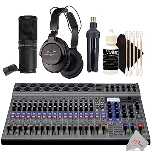 Zoom LiveTrak L-20-20-Input Digital Mixer & Multitrack Recorder + Zoom ZDM-1 Podcast Mic Pack Accessory Bundle + 3pc Cleaning Kit