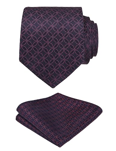 Image of Alizeal Mens Vintage Solid Plaid Tie with Pocket Square 3.15inches Necktie Set