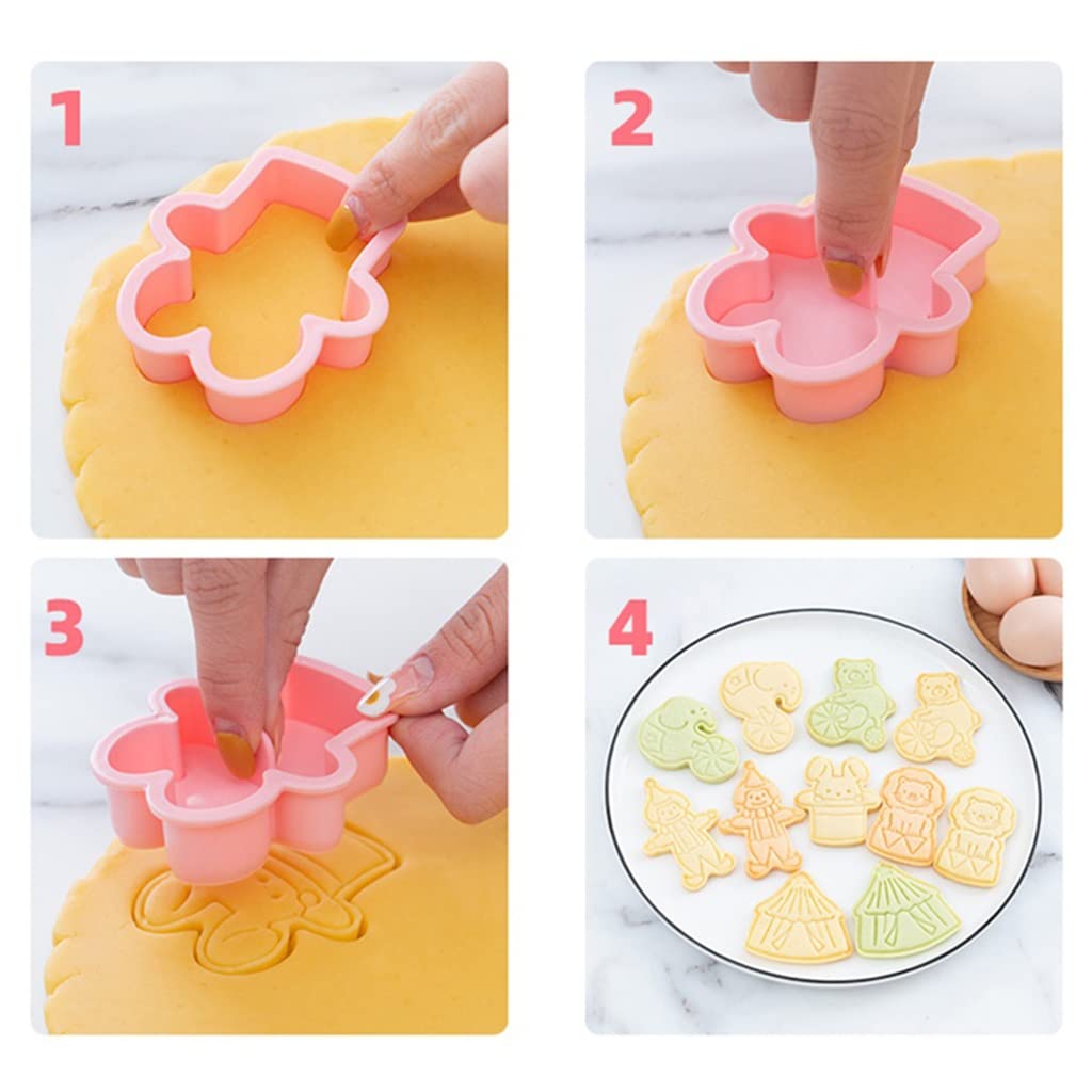 JFDBGU 6pcs / Set Cookie del Circo freses 3D Cartone Animato Bollo Bollo Stampo Fai da Te Strumenti di Cucchiaio di Zucchero Fondente