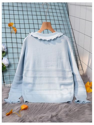 Floerns Girl's Bowknot Ruffle Trim Long Sleeve Knitted Button Down Cute Cardigan Sweater2