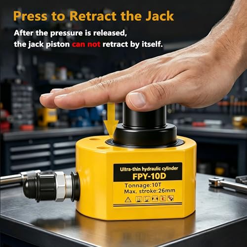 Image of Jooptoolwook 10T Multi-Section Low Profile Hydraulic Ram Jack, 1 inch Stroke Portable Mini Hydraulic Lifting Cylinder for Machinery, Bridge & Construction Industry