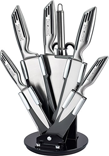 Set de 5 Couteaux en INOX avec Support Acrylique aiguisoir et ciseau Royalty Line KSS808