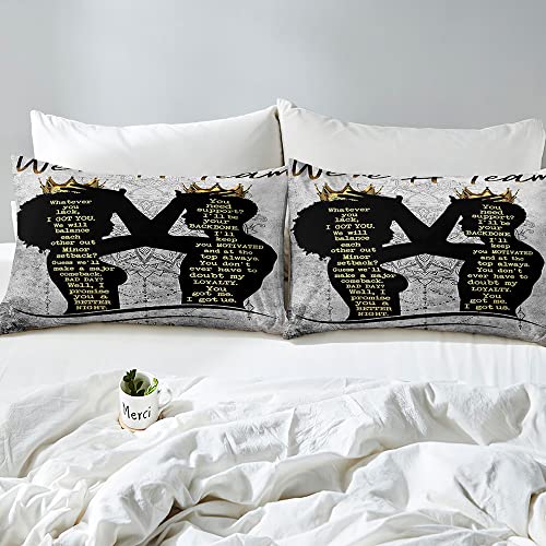 Vivihome 3Pcs African American Bedding Sets, King Duvet Cover, Black King Melanin Queen Bed Set, Quilt Comforter Cover, Bedroom Decor For Couples Gifts, We're A Team, 2 Pillow Shams #TOP3