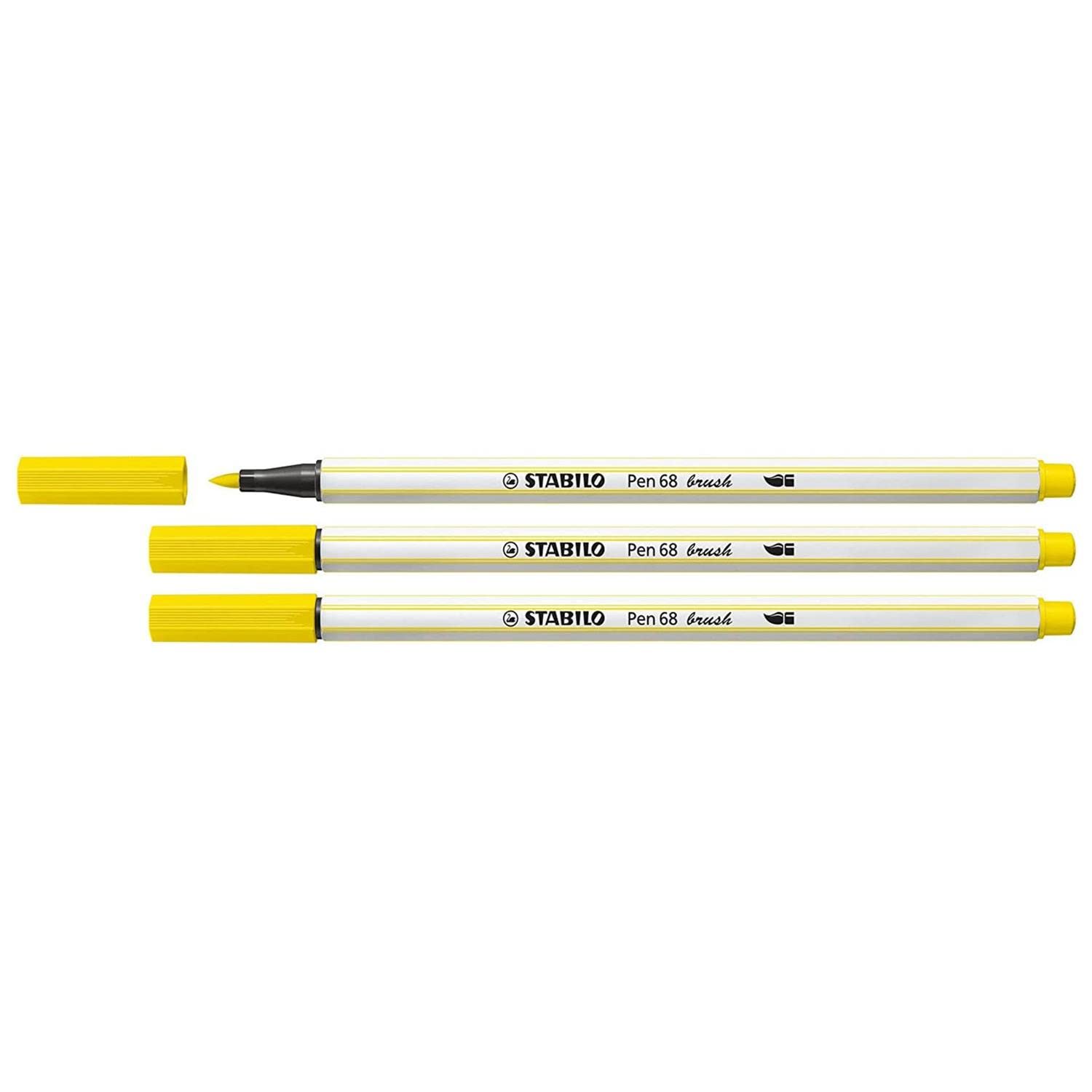 STABILO Pen 68 Brush Pens Lemon Yellow Pack of 3aa
