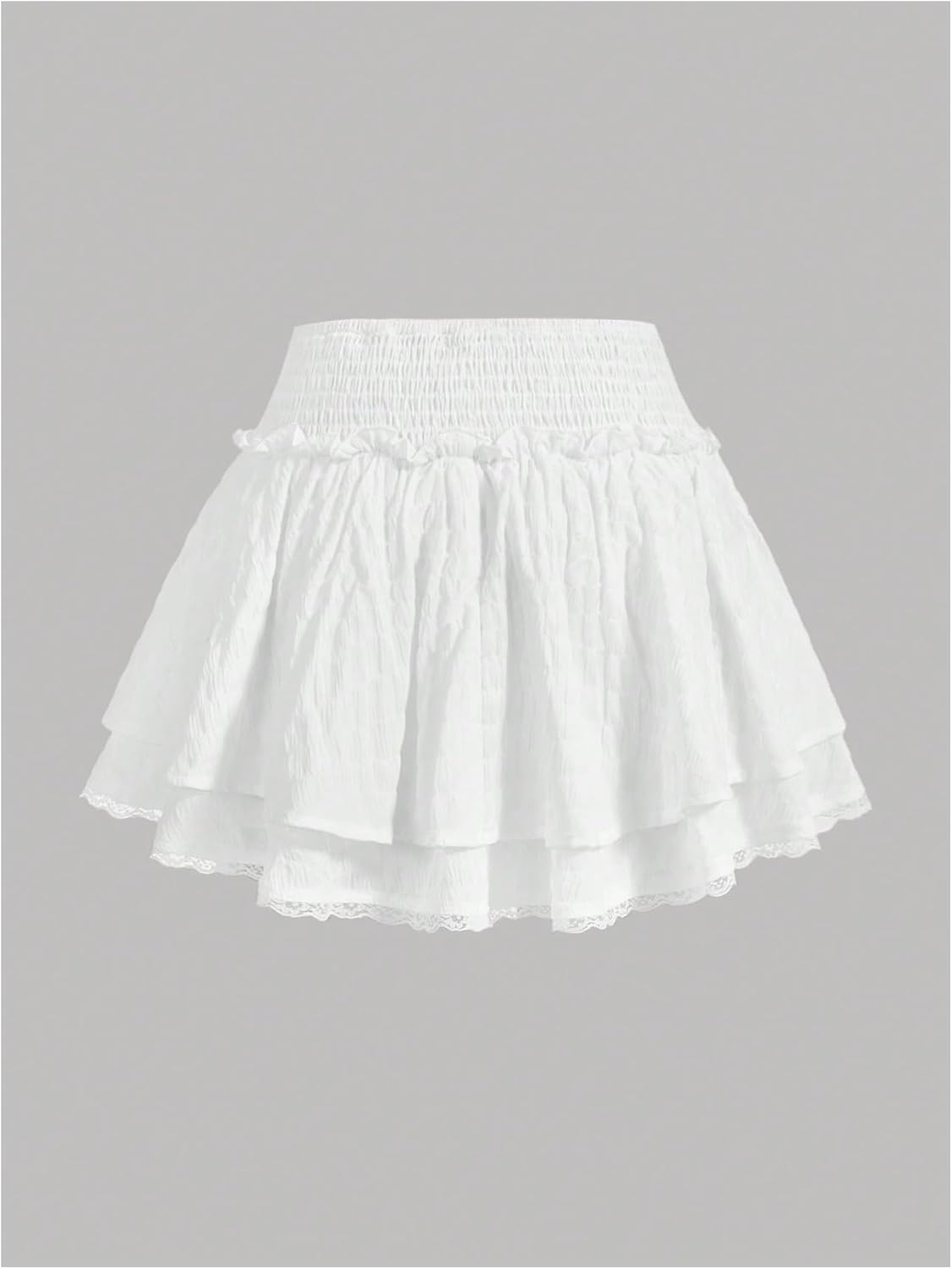 SweatyRocks Women's High Waist Tiered Ruffle Lace Trim Mini Skirts - Image 2