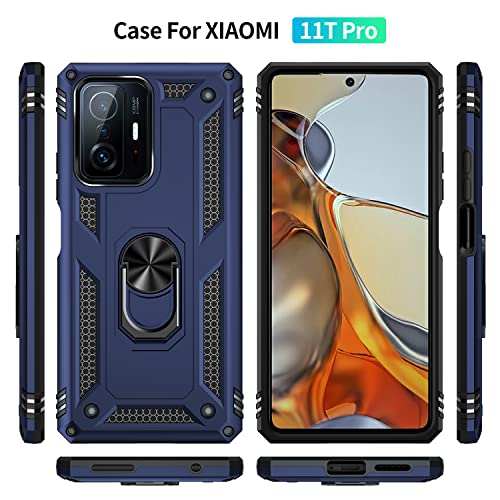 For Xiaomi 11T / Mi 11T Pro Case With Screen Protector,Slim Fit Military Protection Shockproof Armor Defender Protective Back Cover Phone Case For Xiaomi 11T Pro/Mi 11T With Ring Kickstand (Blue) #TOP5