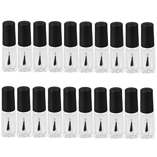 BQLZR color negro y transparente 4 ml vacía transparente polaco botella con cepillo interior para uñas decoración Pack de 20