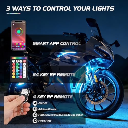 Image of Nilight 20PCS Motorcycle RGB LED Light Kits with APP & Remote Control