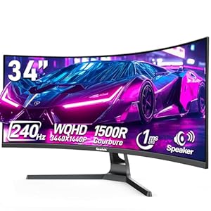Gawfolk 34 Inch Curved Gaming Monitor, 240Hz Ultrawide PC Monitors Built-in Speakers, UWQHD (3440×1440) 1500R Computer Screen mit FreeSync, HDMI 2.0 & DP 1.4, Wall Mountable