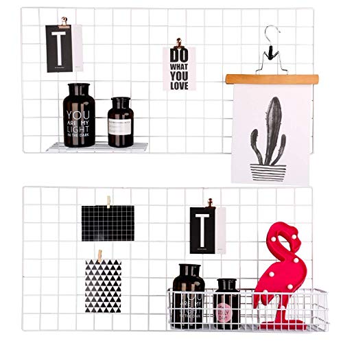 Kaforise Painted Wire Wall Grid Panel, Multifunction Photo Hanging Display and Wall Storage Organizer, Pack of 2, Size 15.8