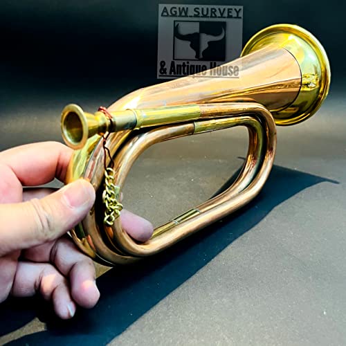 Antique Copper And Brass Trumpet Pocket Bugle - Military Scout Musical Instrument Signal Horn With Mouthpiece #TOP4