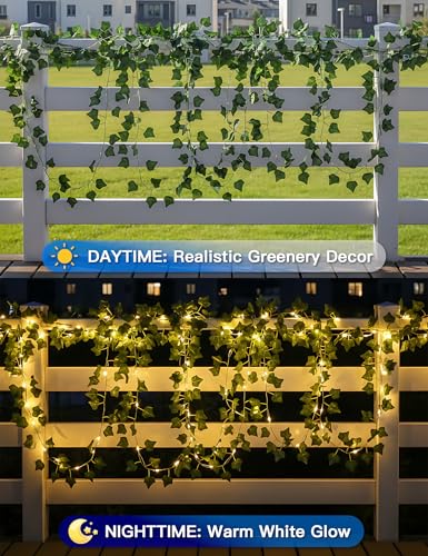suddus Solar Ivy String Lights Outdoor Waterproof, 33ft 100 LED Fake Vines with Lights, Artificial Greenery Leaf Fairy L - Additional View