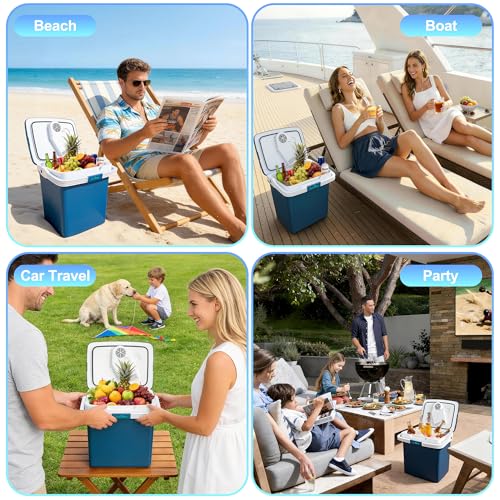 Image of Electric Cooler, 26 Liter Mini Fridge with Automatic Locking Handle (Blue) | Large Capacity Car Refrigerator, Dual Use Portable Car Fridge for Travel, Outdoor, Camping, Gift