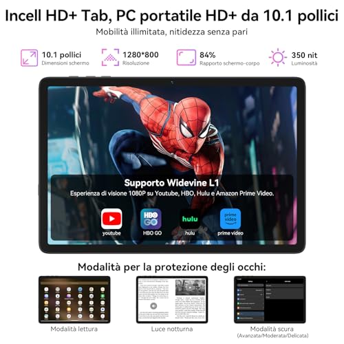 TABWEE T20 Android 16 Tablet con Tastiera - 24 GB RAM+ 256 GB ROM(2 TB TF), Octa-Core, Gemini AI, Widevine L1, Tablet 10 Pollici, 5000 mAh, 8 MP+5 MP, Face ID, 3.5 mm Jack Port (4 Anni Garanzia) - Immagine 5