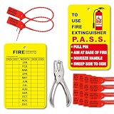 30 Sets Fire Extinguisher Tags Monthly Inspection Tear-Resistant Numbered Plastic Tamper-Evident Cable Ties Easy to Punch Includes Handheld Hole Puncher- Red
