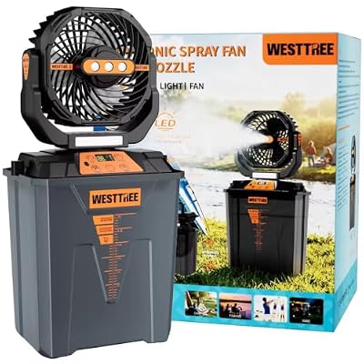 WESTTREE Portable Misting Fan, Large Rechargeable Battery Powered Mist Fan, Long Lasting Runtime, 3 Nozzles Mister Design, Portable Fan for Home Patio Camping Outdoor mist Daily Cooling fan