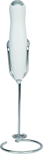 Haiaoxonr Espumador de leche eléctrico de mano, funciona con pilas, con soporte y agitador de acero inoxidable 316 para batidos de café, capuchinos,