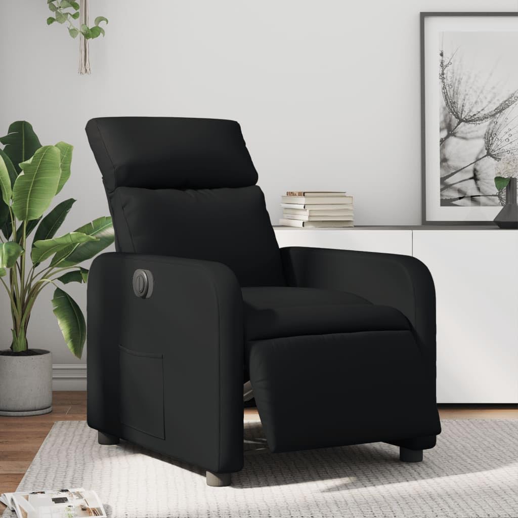 Sillón de relax eléctrico de piel sintética negra con función de televisión, inclinación de 135 grados y bolsillo lateral, marco de madera y metal, soporta hasta 110 kg