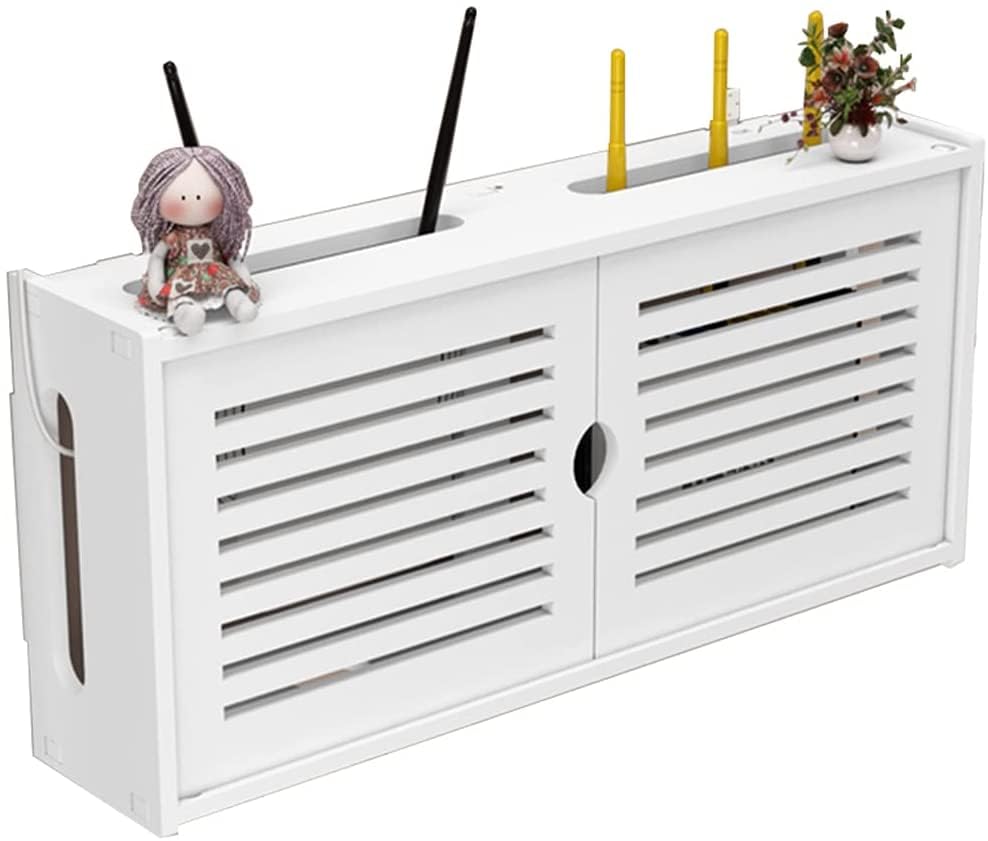 Rangement routeur wifi mural et boîtier décodeur TV blanc