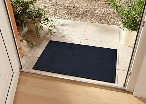 Hanse Home Washable Indoor and Outdoor Doormat Plain Door Mat Dirt Trapper Mat Dirt Trapper Mat Entrance Rug Non-Slip Sizes 40 x 60 cm Black