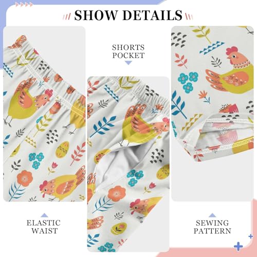 ZZXXB Rooster Flowers Boys Long Pants Soft Trousers Elastic Waist Kids Lounge Bottoms with Pockets S-XL4