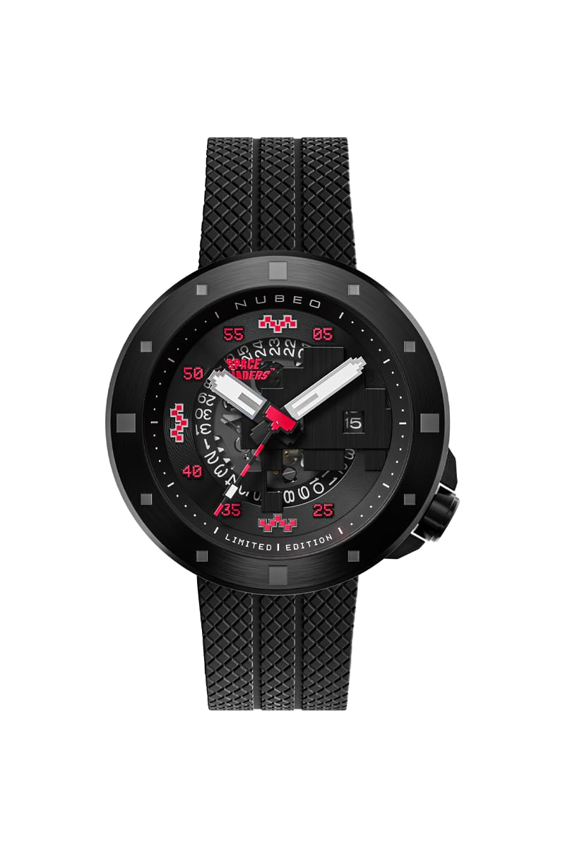Nubeo Cassini - Orologio da uomo automatico Space Invaders, edizione limitata, 50 mm, con cinturino in silicone NB-6103