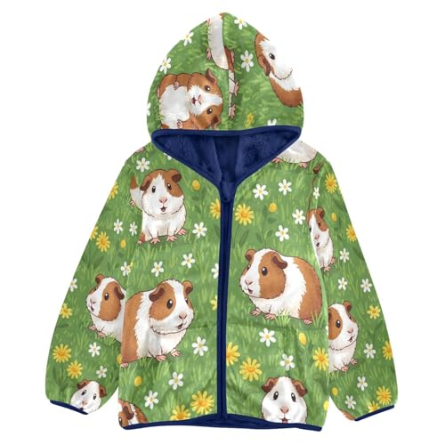Guinea Pigs on Floral Background Toddler Fleece Jacket Girl Boys Hooded Fleece Jacket Coat Warm Outwear Zip-up 3-10T