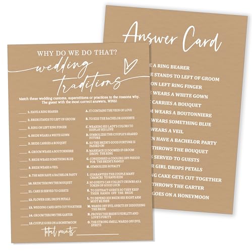 Bridal Shower Games Cards, Wedding Traditions Why Do We Do That, Fun Engagement Party Rehearsal Dinner Game Activity for 25 Guests, Minimalist Brown Wedding Party Supplies - F07
