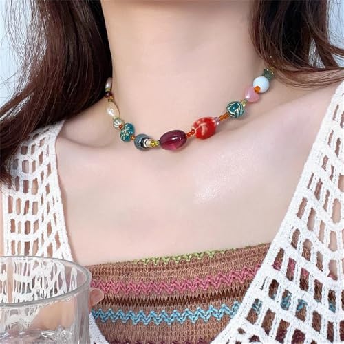 OT Toggle Clasp Ceramic Star Pendant Beaded Necklace For Women Bohemia Handmade Colorful Round Bead Choker Adjustable Clavicle Chains Simple Trendy Christmas Holiday Party Y2K Jewelry Gifts For Her3