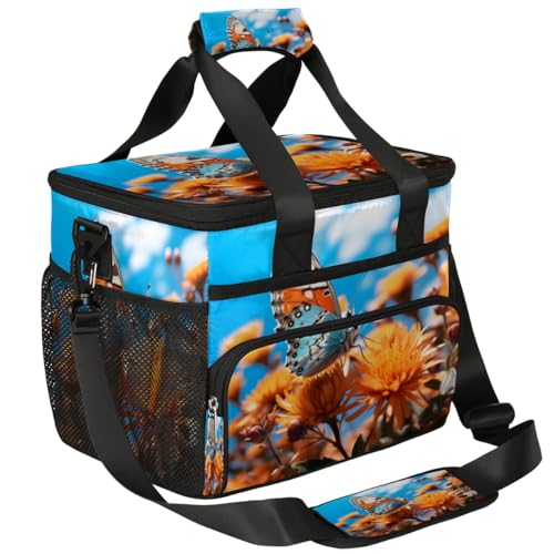 Flower Insulated Picnic Backpack Lunch Box for Women Men Picnic Basket Tote Lunch Bag Picnic Bag Portable Lunch Bags for Picnic, Beach, Work, Trip,Office, Camp Beautiful Butterfly