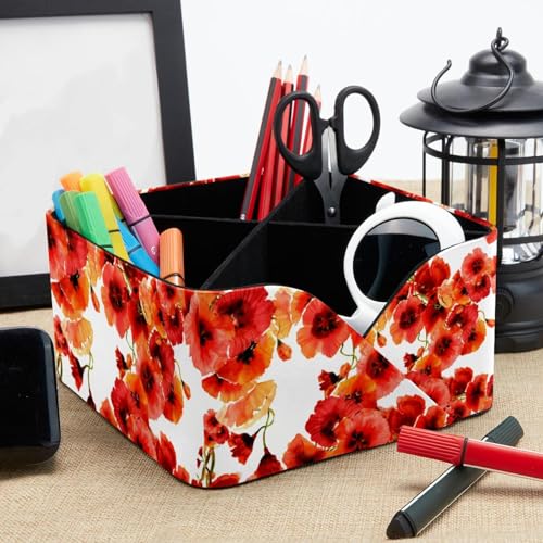 Organiseur de bureau coquelicots à 4 compartiments et porte-crayons - 8
