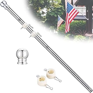 AMAZON - PHITRIC 5 FT Flag Pole, Tangle Free Spinning Stainless Steel Weather Resistant Rustproof Flagpole Suitable for 3×5 Sports Fan Outdoor Flags 1″ Dia Flag Poles for House, Wall-Mounted (Without Bracket)