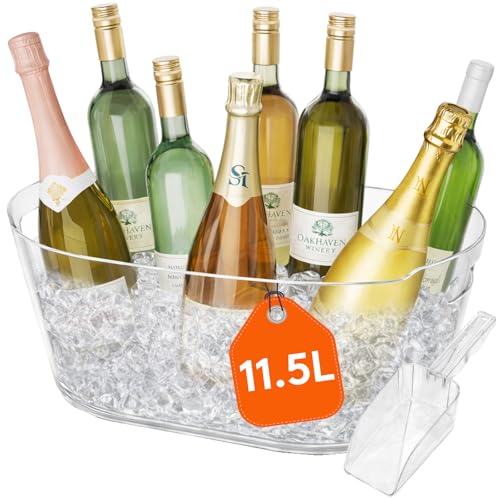 Lifewit 11,5 L Große Sektkühler Schale mit Eisschaufel für Cocktailbars, Kunststoff Flaschenkühler mit Griffen für Wein Bier Champagne Getränke, Tragbare Getränkewanne, 42 ×28×16 cm/17x11x6